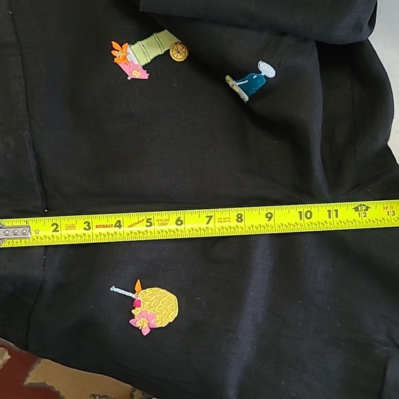 Saint Tropez West Black Linen Pants with Colorful Embroidered Cocktails size 10 - Picture 12 of 12